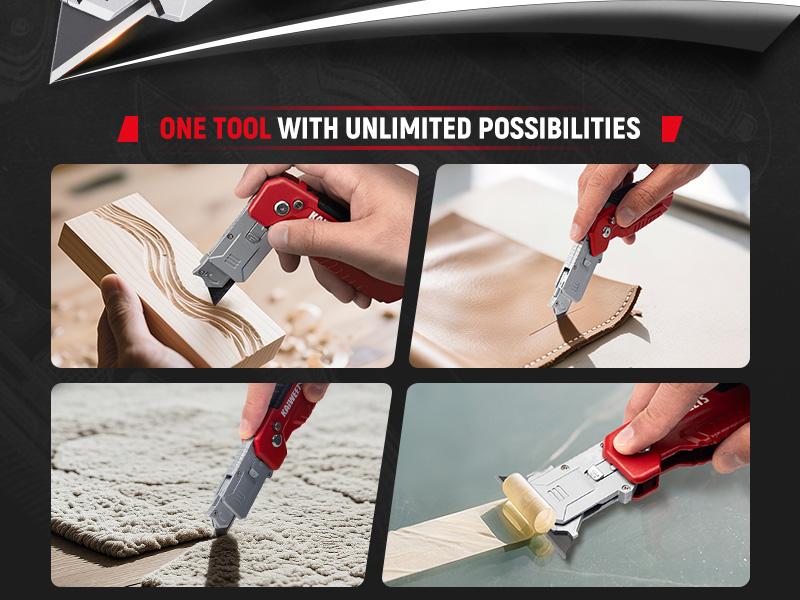 2-in-1 Retractable Utility Knife Scraper - Heavy Duty Zinc Alloy Body, SK2 Black Blade Replacement, Blade Storage, EDC Gear for Home, Office, Straight Blade Utility Knives