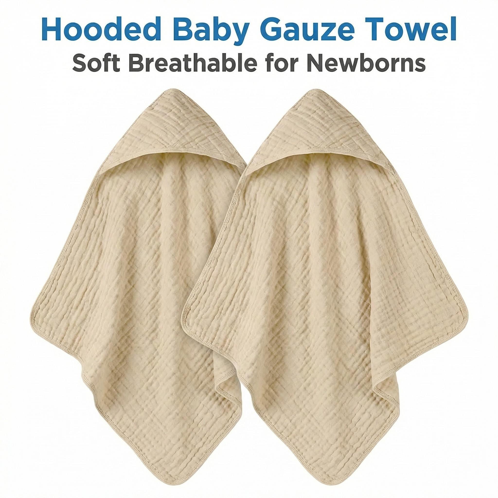 2pcs Baby Hooded Towels, Soft Cotton Absorbent Children Bathrobe, Pure Color All Seasons, Washable No Fading, Perfect Baby Shower Gift