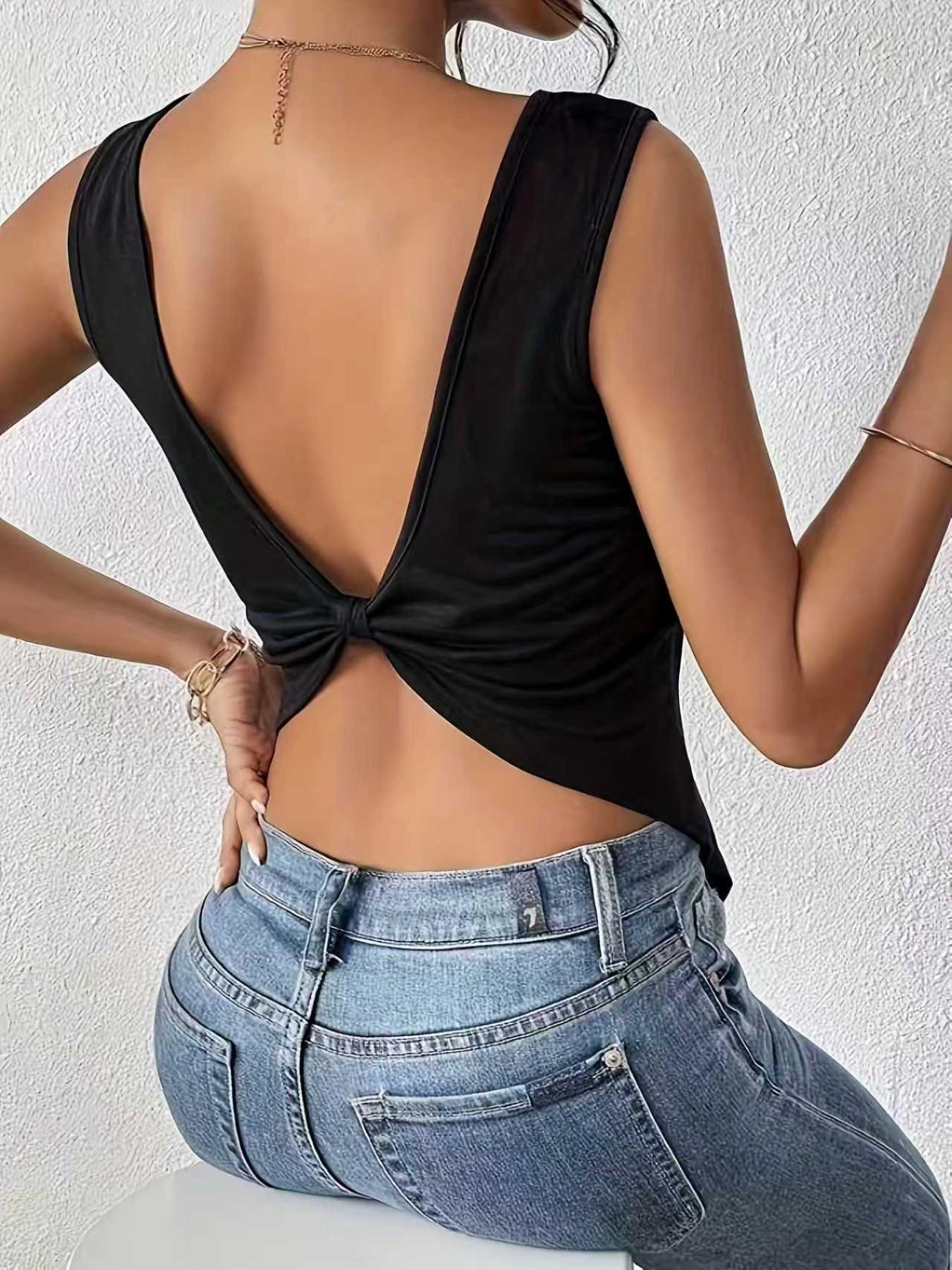 Pure Color Irregular Backless Vest, Stylish Casual Wear, Perfect for Everyday, Comfortable and Trendy Design