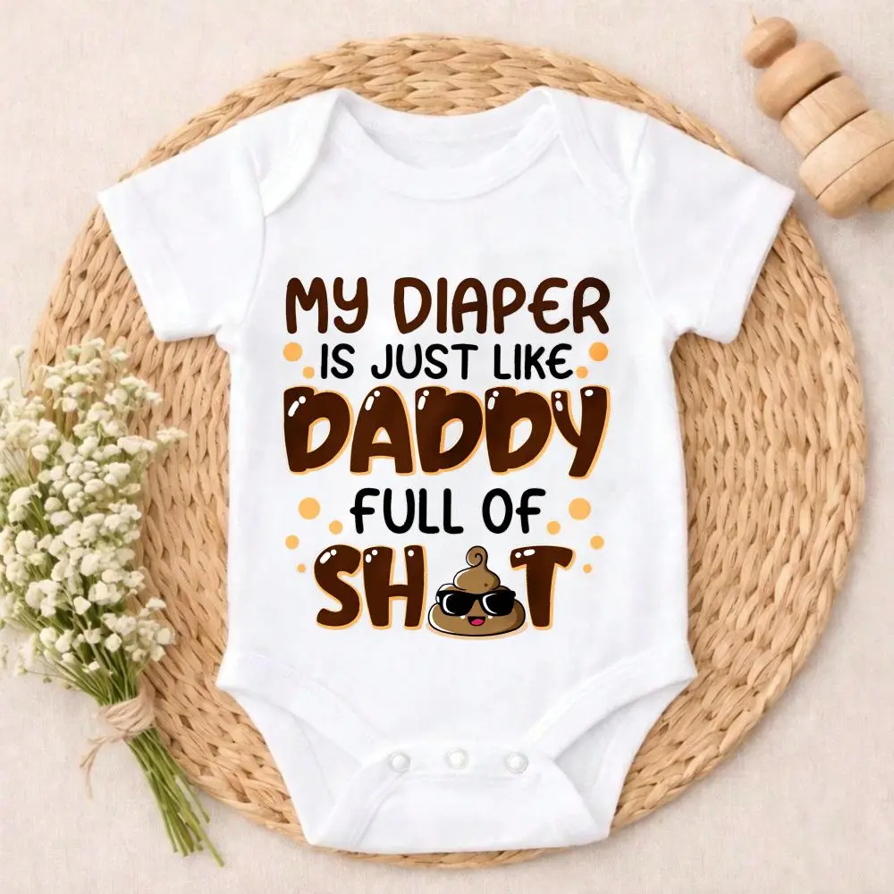 Baby Bodysuit Daddy Full Of Shit Poo Emoji Print 100% Pure Cotton Non-Irritating Snap Closure Breathable Perfect For Gifting & Everyday Baby Clothing Newborn Outfits Infant Bodysuit Fun Themed Bodysuits