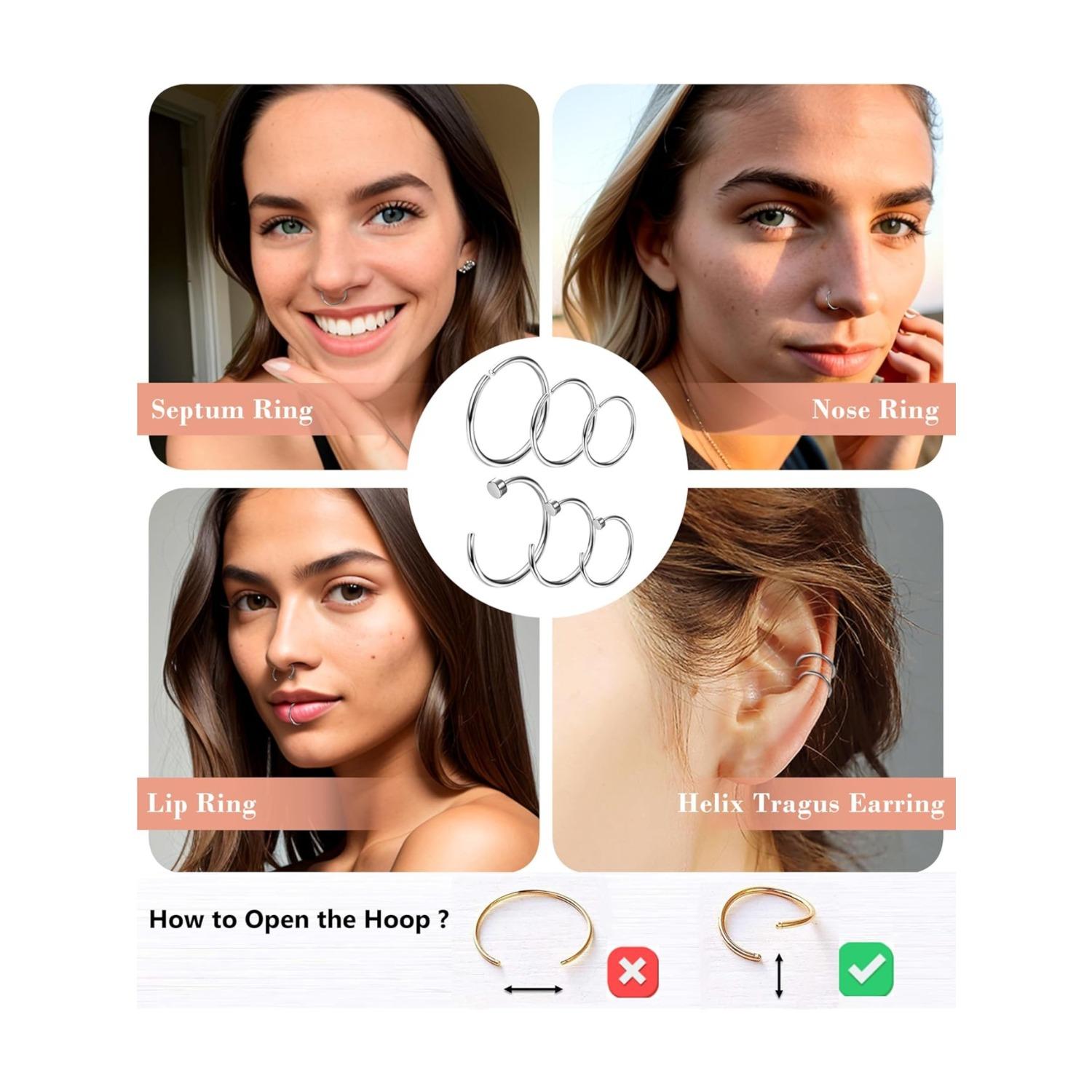 18 Pcs Hypoallergenic G23 Titanium Nose Ring Studs for Sensitive Skin 20G Nose Ring Hoops Nose Studs for Women Men 2mm Small Titanium Nose Piercing Jewelry