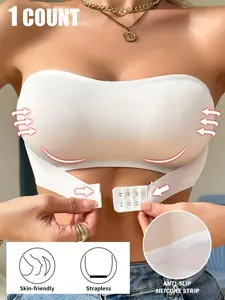 Solid Wireless Bandeau Bra, Front Buckle Strapless Seamless Smooth Bra, Women's Lingerie & Underwear, Casual Comfy Lingerie for All Seasons, Fit, Womenswear