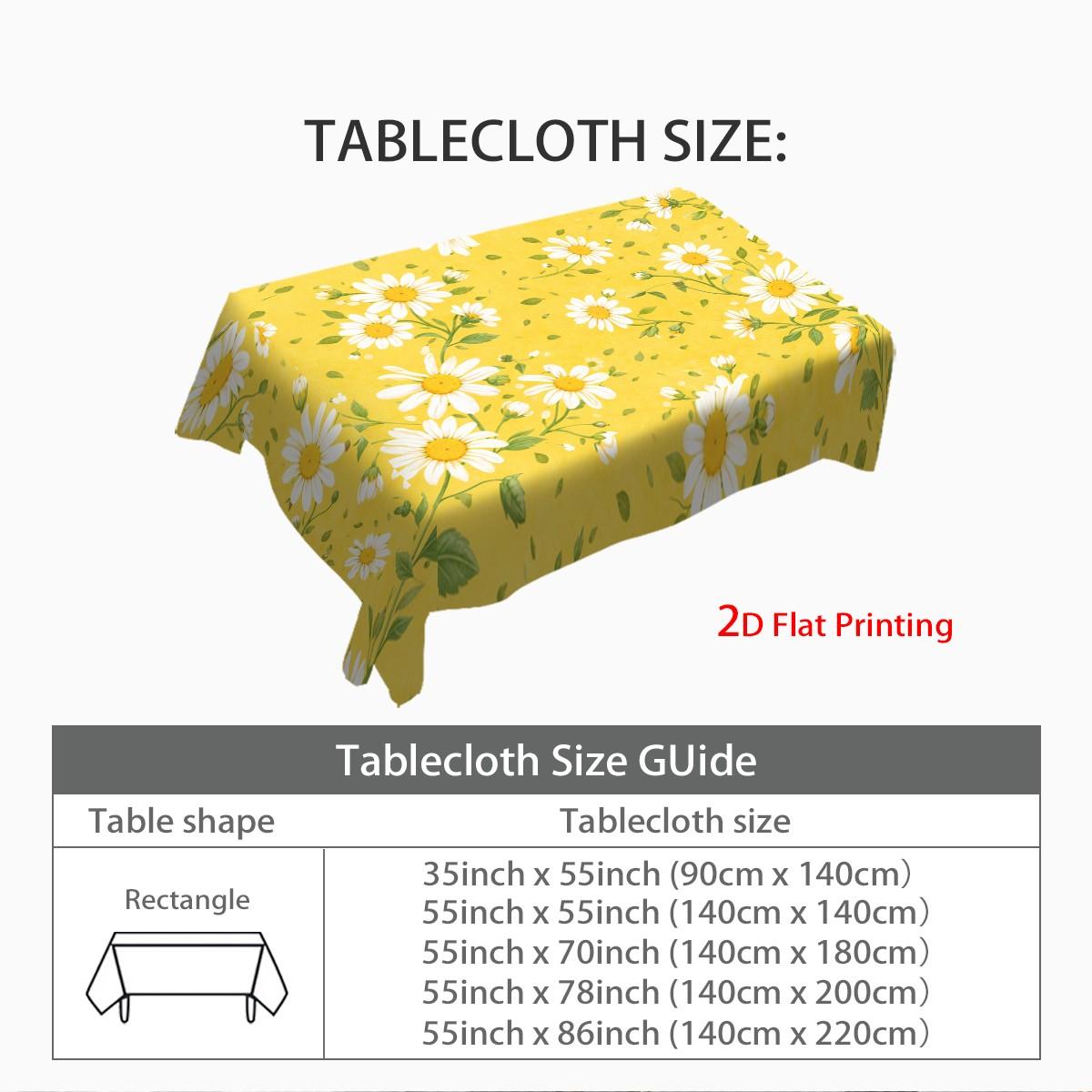 Floral Tablecloth, Bright Daisies, Easy-Clean Polyester, Rectangular Dining Table Cover, Party, Wedding, Home Decor