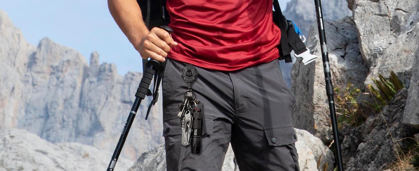 Badge Holder Retractable Clip Heavy Duty Carabiner Badge Reel Keychain with Lanyard ID Cards Holder Cool Tactical ID Holder SpringStatements