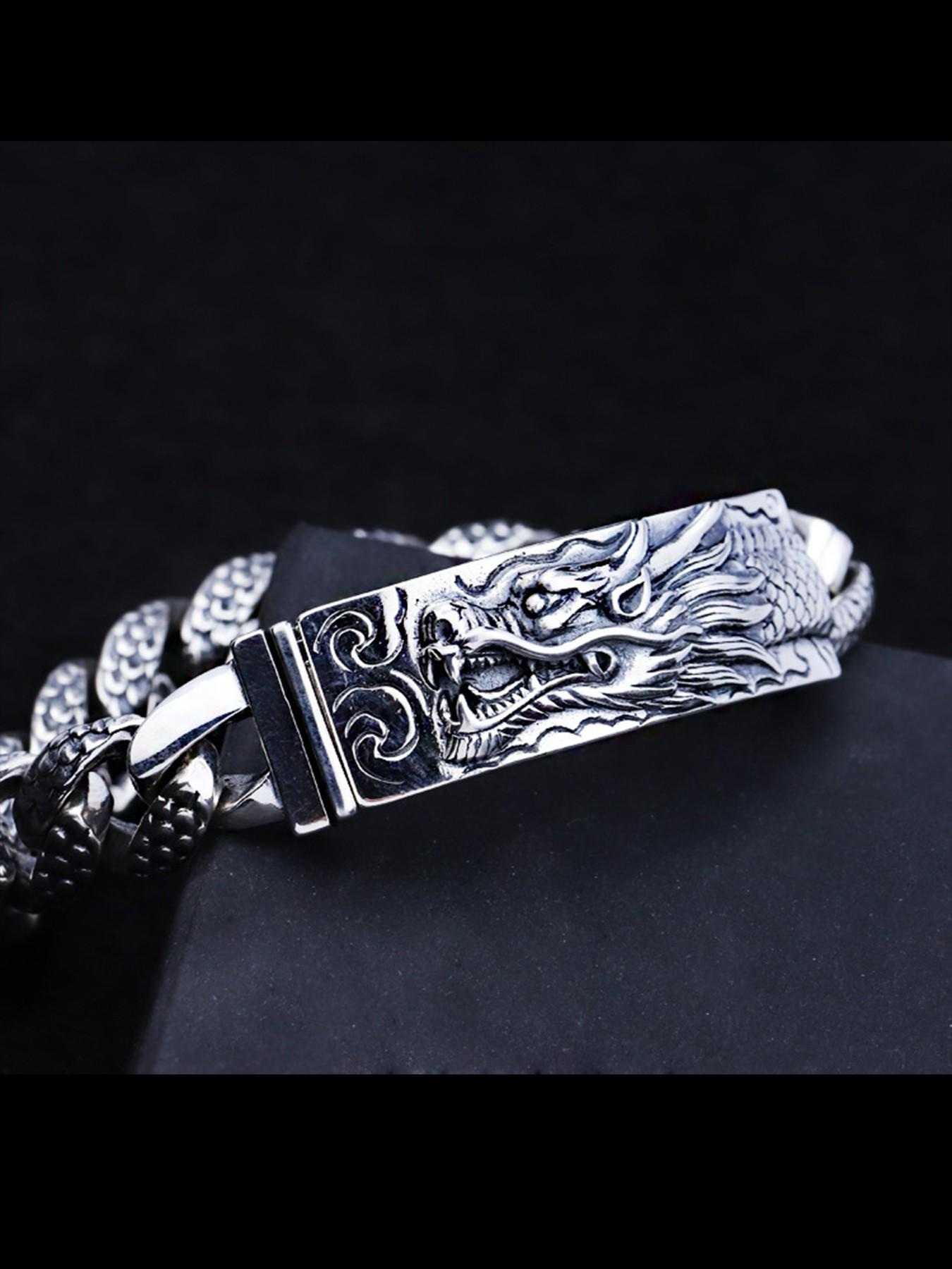 New Men's Bracelet, Couple Traditional Dragon Pattern Insert Lock Bracelet, Vintage Antique Style Men's Bracelet, Fashion Accessory