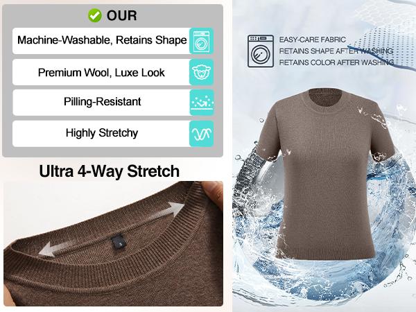 Arach&Cloz Women's Wool Blend Loose Fit Summer Sweater Top Short Sleeve Crew Neck Soft Casual Pullover SummerVibes 2026