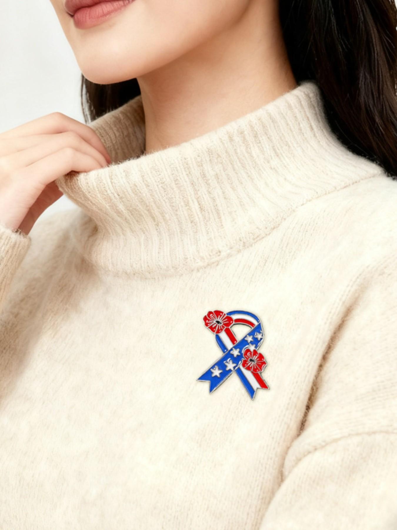 2pcs American Independence Day Flower Ribbon Brooches, Star-Spangled Fashion Pin, Memorial Accessory, Versatile Gift Item