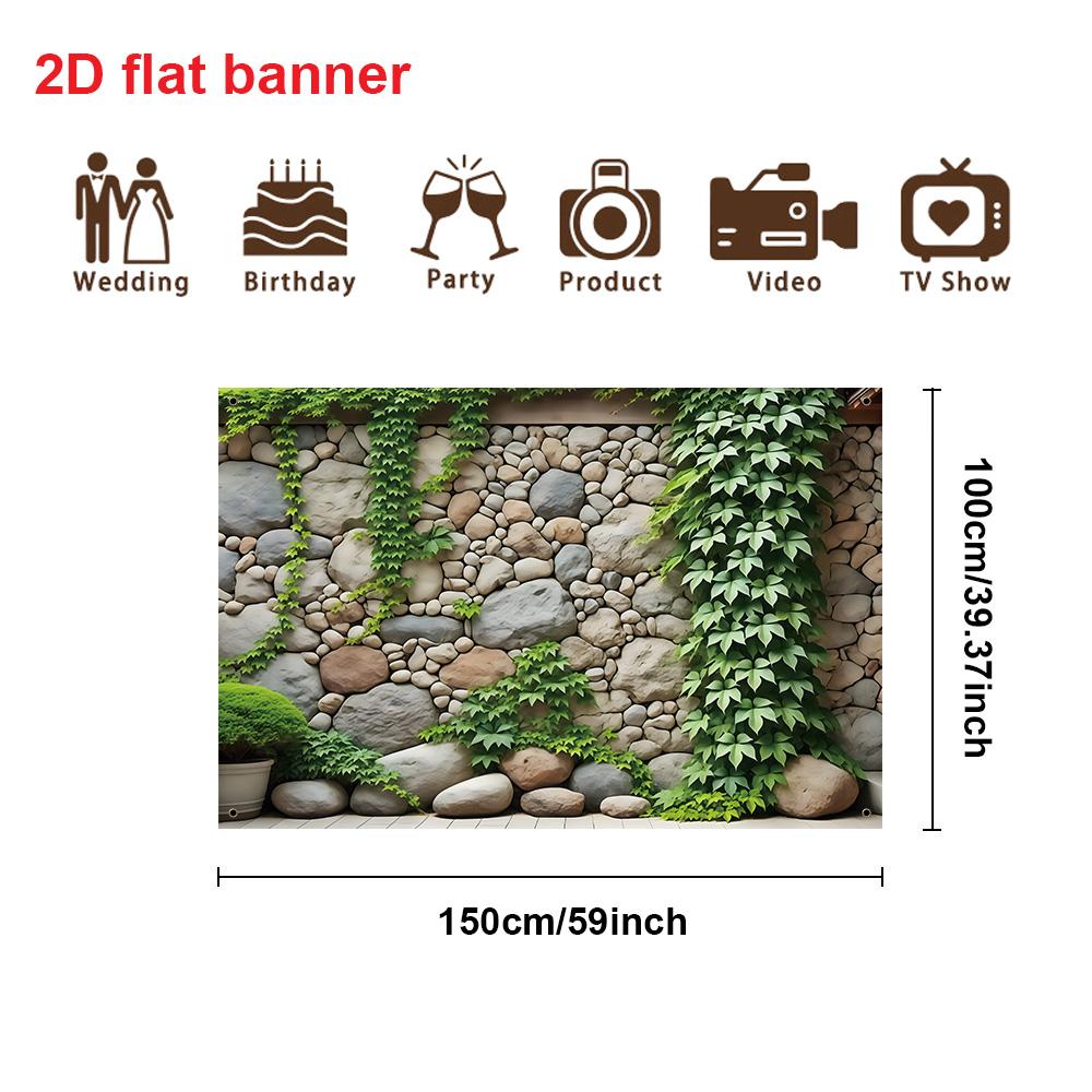 2D Banner, Realistic Stone Wall Plant Background Cloth, Outdoor Garden Courtyard Decoration, Durable Polyester Material, Easy to Hang