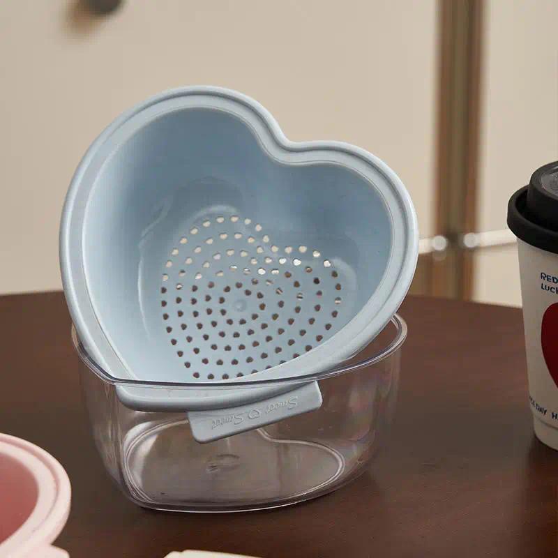 Heart-shaped Fruit Drain Basket Cute Cartoon Kitchen Drain Basket Household Vegetable Washing Basin Storage Basket
