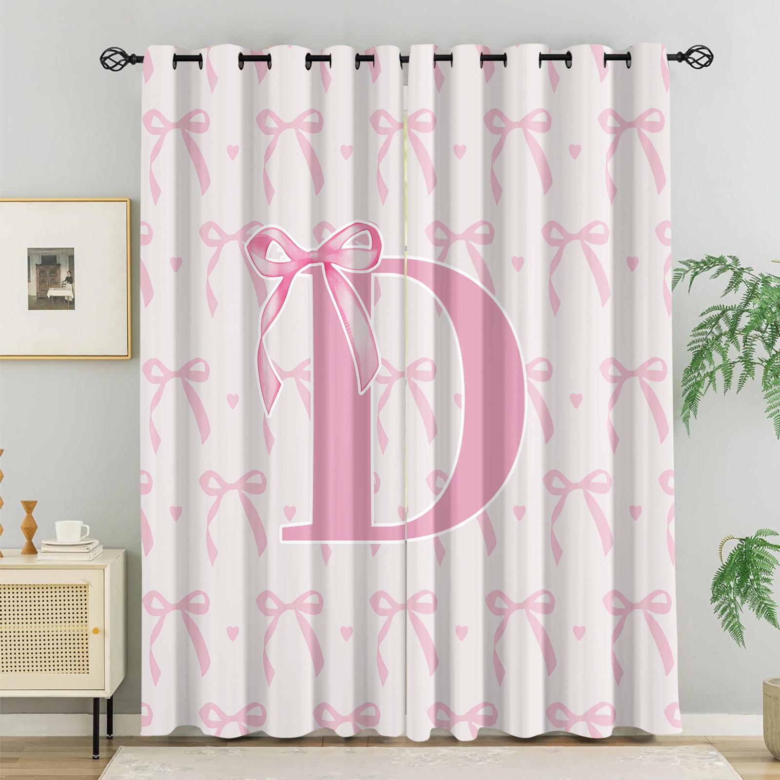 2Pcs Pink Romantic Ballet Bow Alphabet Blackout Curtains, 85% Light Blocking, Easy Open & Removable, for Home Dorm Hotel Room Decor, Perfect for Housewarming Birthday Christmas Gifts