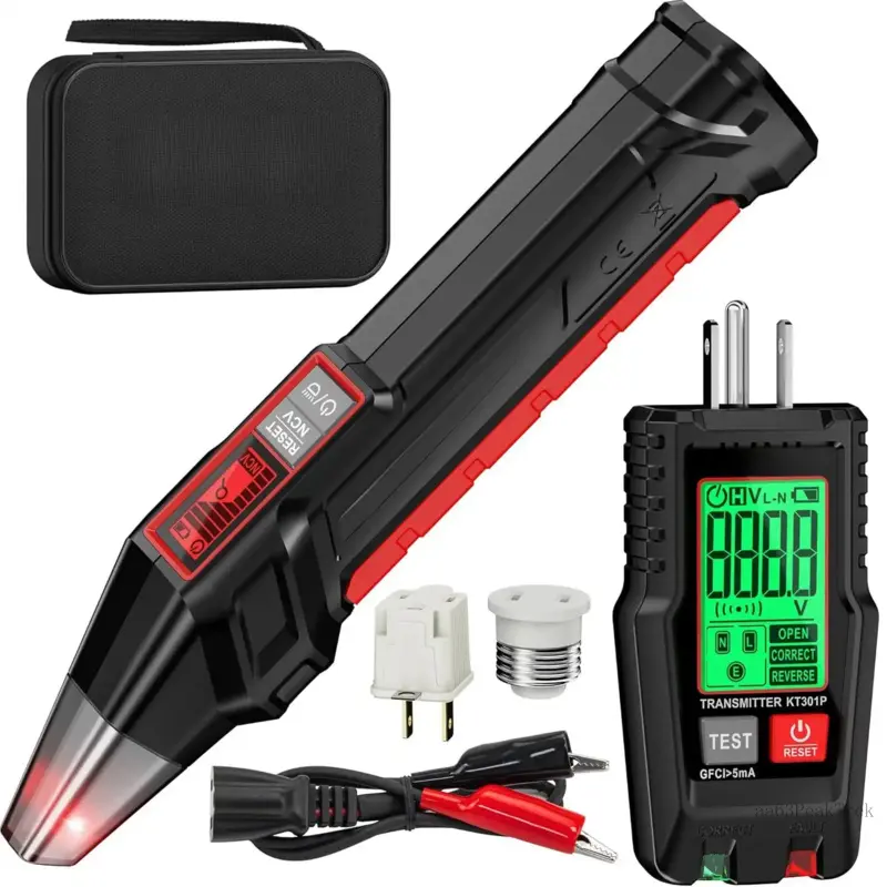 Electrical Circuit Tracer Tool with Display, Breaker Finder, Outlet Tester, Test Function & Flashlight, Includes Carrying Case and Adapters, Includes Adaptersaa63PeakTrek