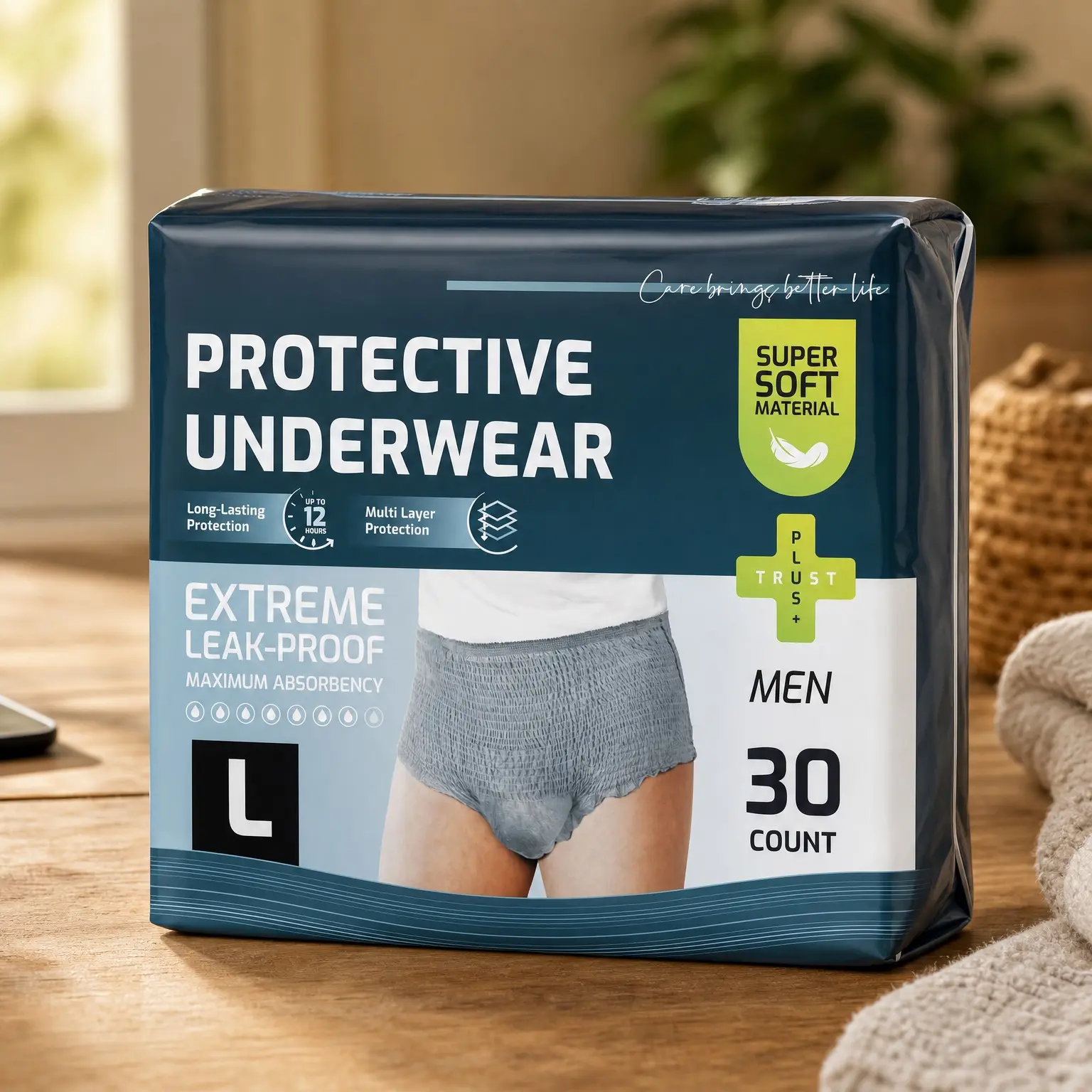 Super Soft Incontinence Underwear for Men, Large, Grey, 30 Count | Disposable Daytime Adult Pull Ups Briefs with Maximum Absorbency, Leak Protection, Odor Control, Soft & Breathable ComfortGift