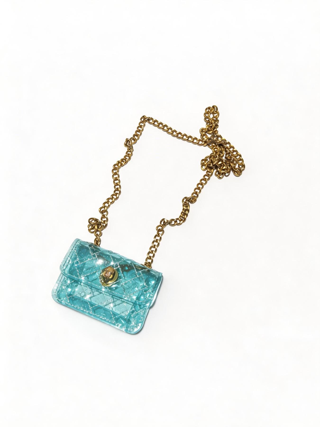 Trendy ins-style sparkling transparent small square bag with gold chain crossbody for women