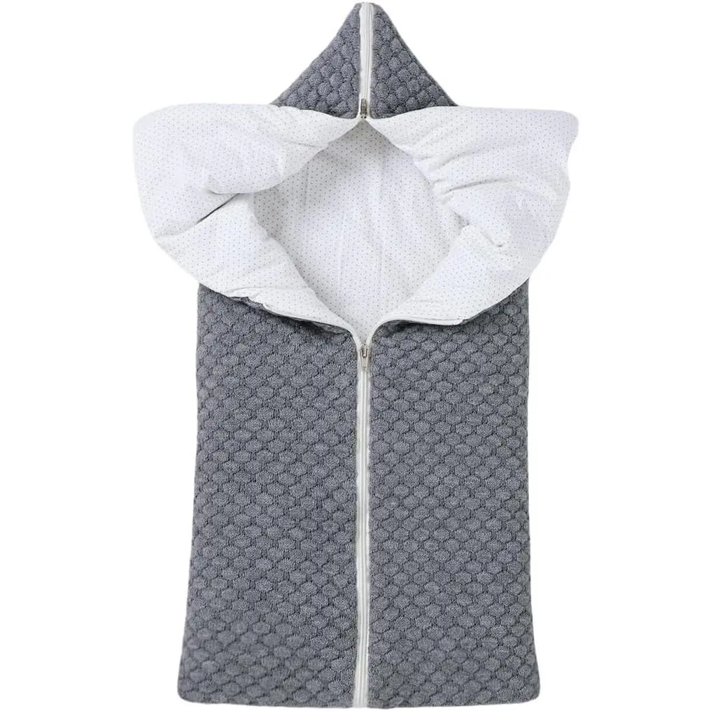 Knitted Baby Infant Swaddle Blanket Sleeping Bag Receiving Blankets Stroller Wrap for Newborn Boys Girls 0-12 Months Grey