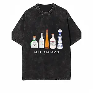 Vintage Tequila Party Graphic Tee for Men, Heavyweight Cotton Mexican Spirit Shirt with Bottle Lime Agave Sombrero Print, Funny Drinking Apparel for Bar Vacation