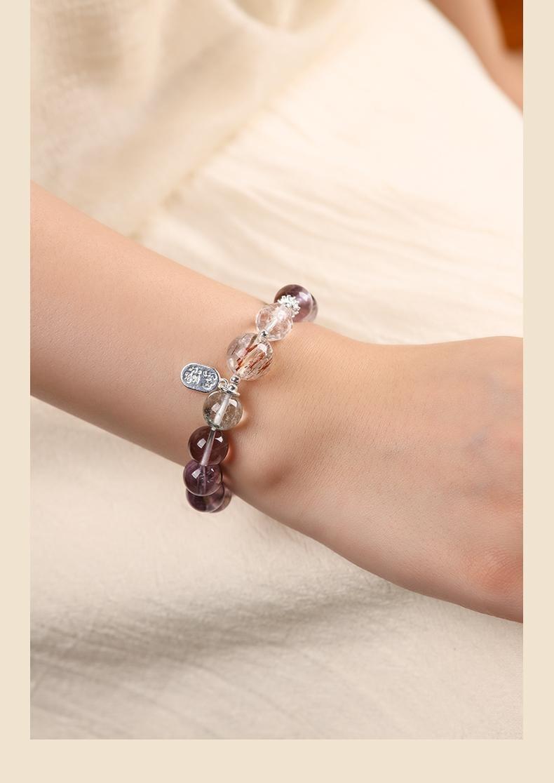 [Wisdom Success] crystal bracelet, amethyst white crystal black gold super seven green phantom, unisex, daily wear gift, 10mm beads natural stone silver accents, wisdom success courage symbol