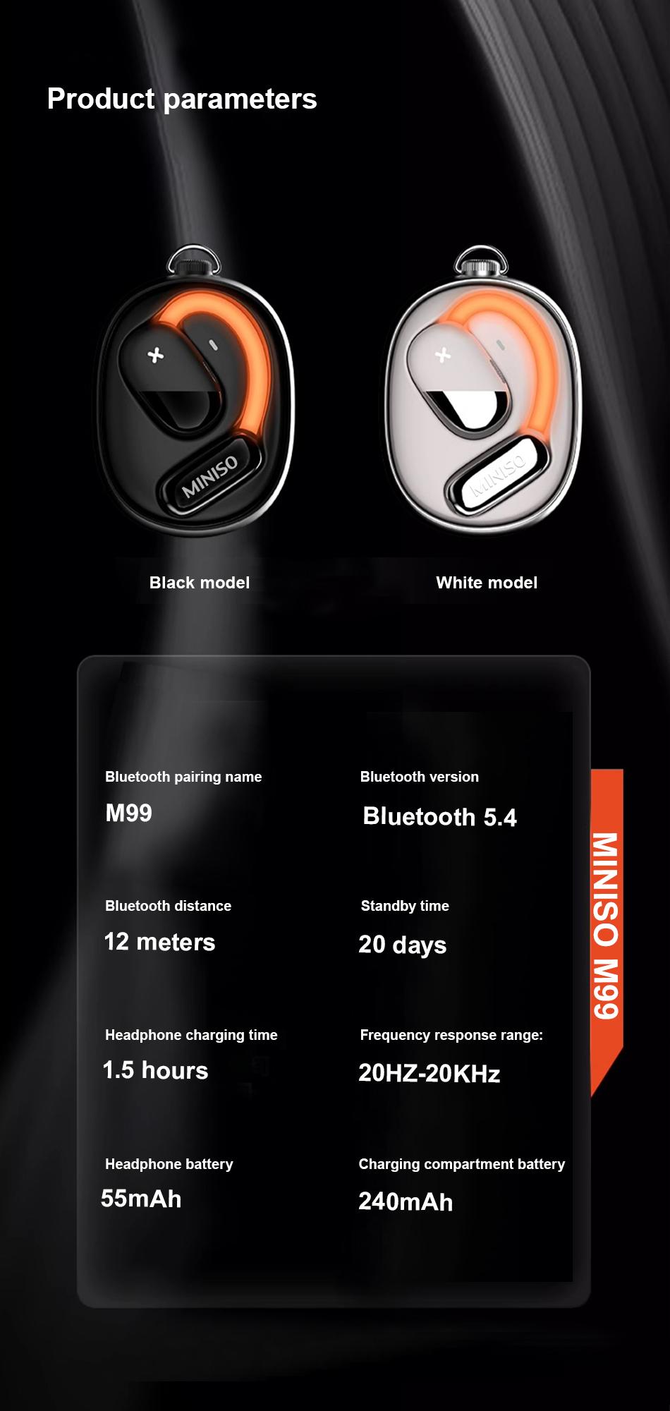 MINISO True Open Ear Earbuds, Cool Light Strips Design, Bluetooth 5.4, IPX5 Waterproof, Deep Bass, Ergonomic Ear Hooks, Clear Calls, Lightweight Comfortable Wireless Headphones for Sports School