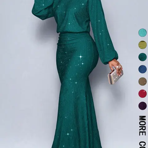 【Black Friday】Women's Elegant Mermaid Hem Bodycon Dress, Long Sleeve for Christmas Party & Valentine's Day, Sexy Tight-Fitting Evening Gown, Date Night Dress