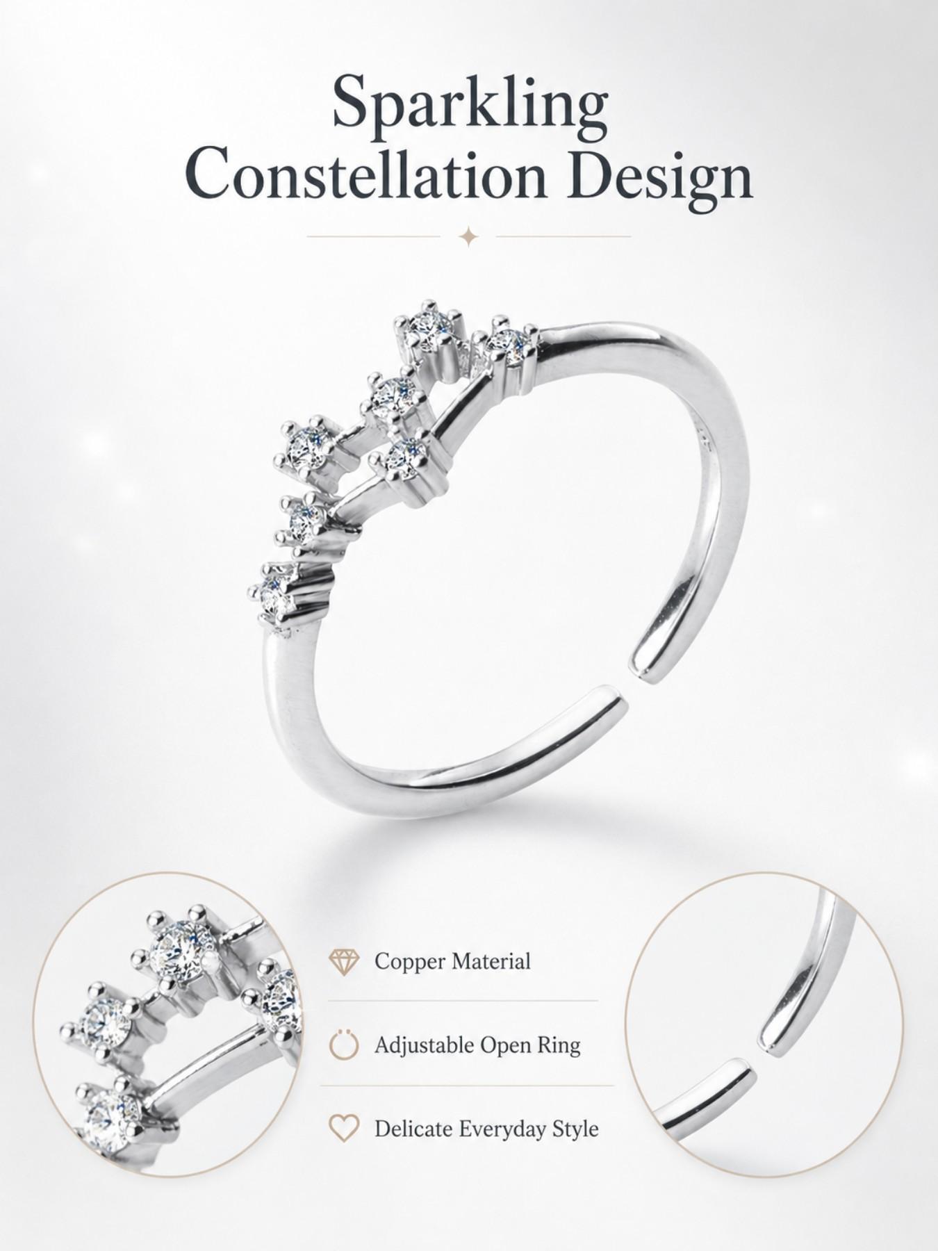 12 Zodiac Constellation Rings Set, Adjustable Open Star Sign Rings, Silver Tone Astrology Jewelry for Women, Fashion Ring