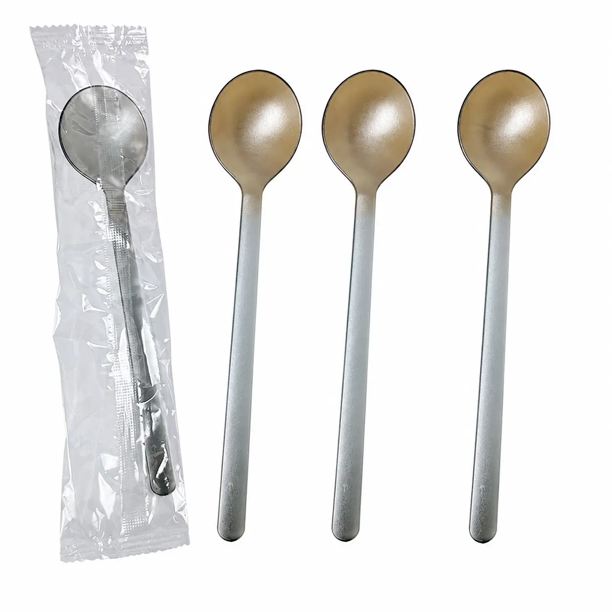100pcs Animal Print Heavy-Duty Individually Wrapped Disposable Plastic Long-Handle Dessert Spoons Cutlery Set - Food-Safe, Commercial-Grade Tableware for Boba Tea, Cafés
