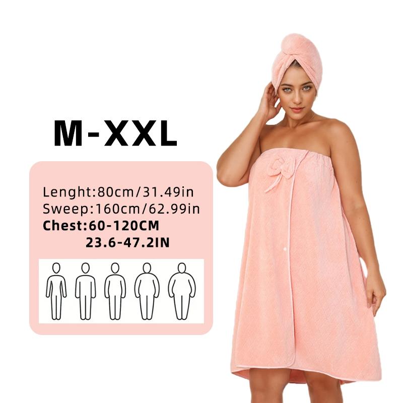 Women's Oversized Bathrobe Set, Bath Robe + Dry Hair Cap, Thickened Home Travel Steam Spa Use, Reusable Bathrobe