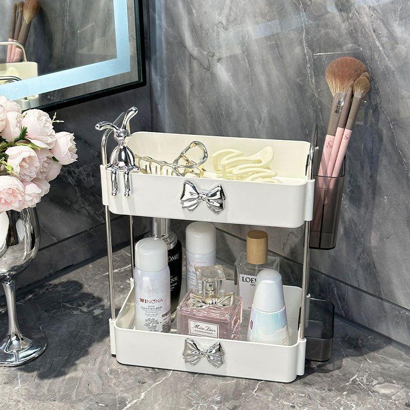 Two-Layer Makeup Storage Box with Rabbit Bow Decor, Multifunctional Bathroom Organizer, Compact Space-Saving Design, Perfect Gift