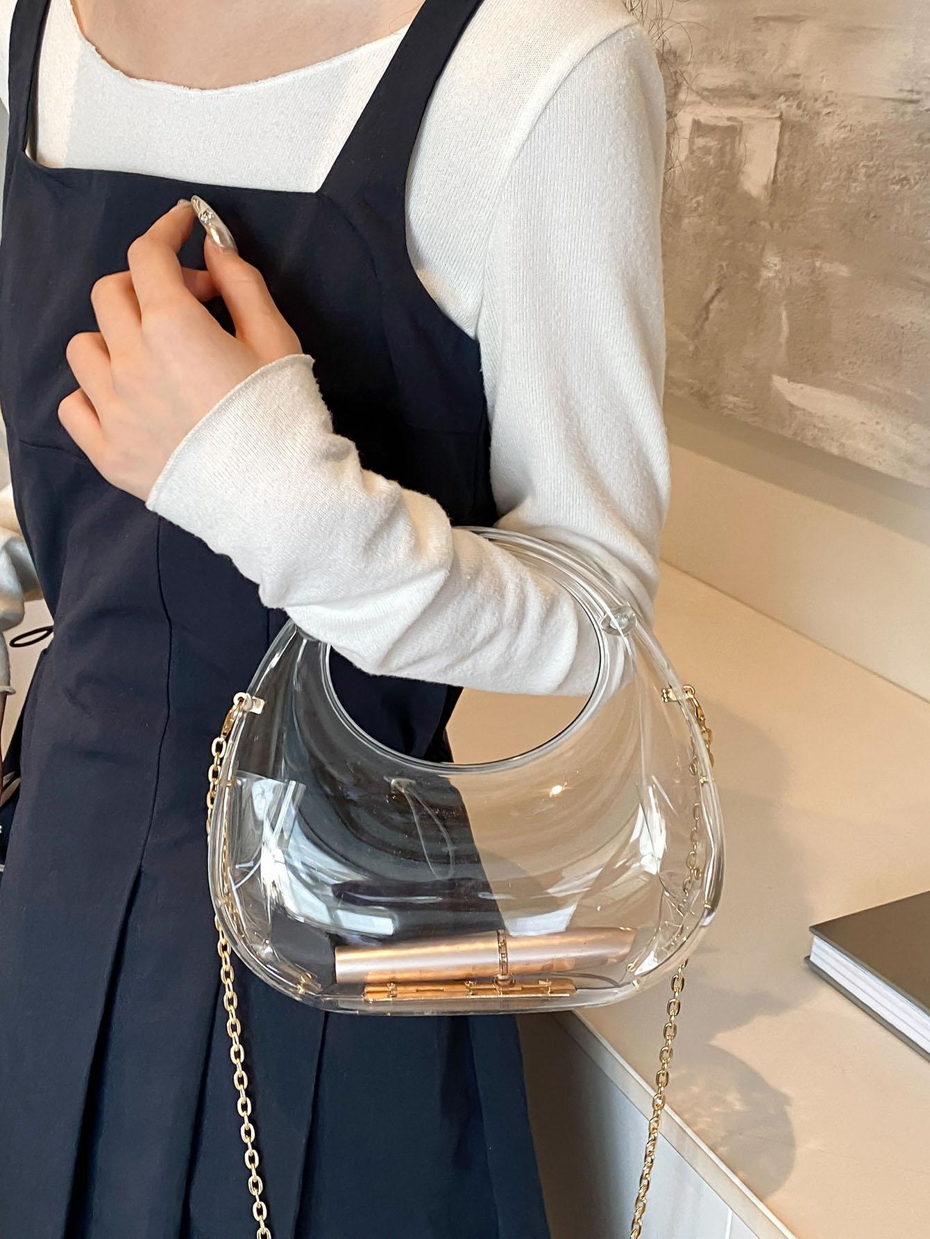 Women's Acrylic Box Bag, Fashionable Lipstick Coin Accessory Organizer Crossbody Bag, Elegant Party Chain Tb Purse