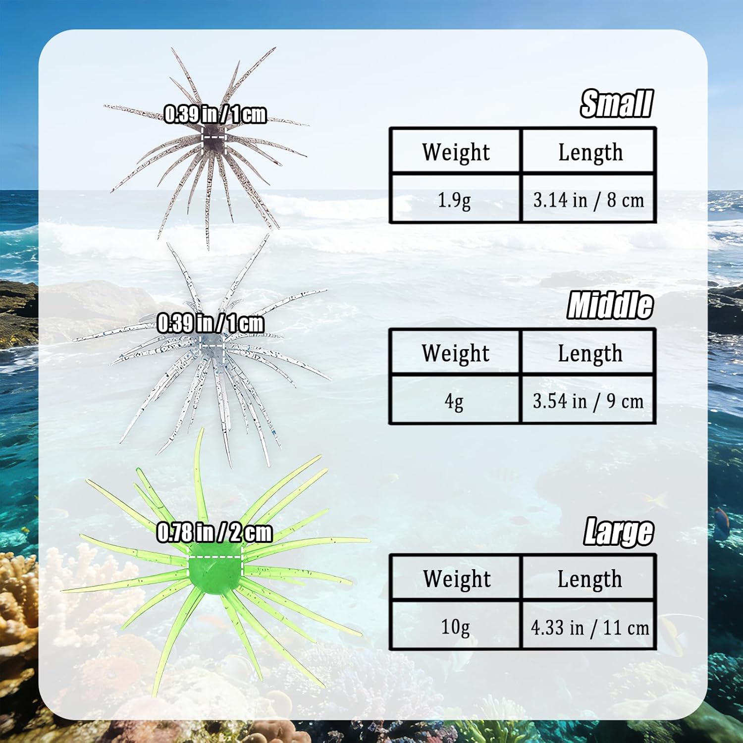 4Pcs Dice Bait, Floating TPR Swimbait with Reflective Stars,Tentacle Creature Lure, Sea Urchin Style Soft Plastic Baits, for Bass Fishing Drop Shot, Wacky Rig/Neko Rig and Finesse, Slow Sinking