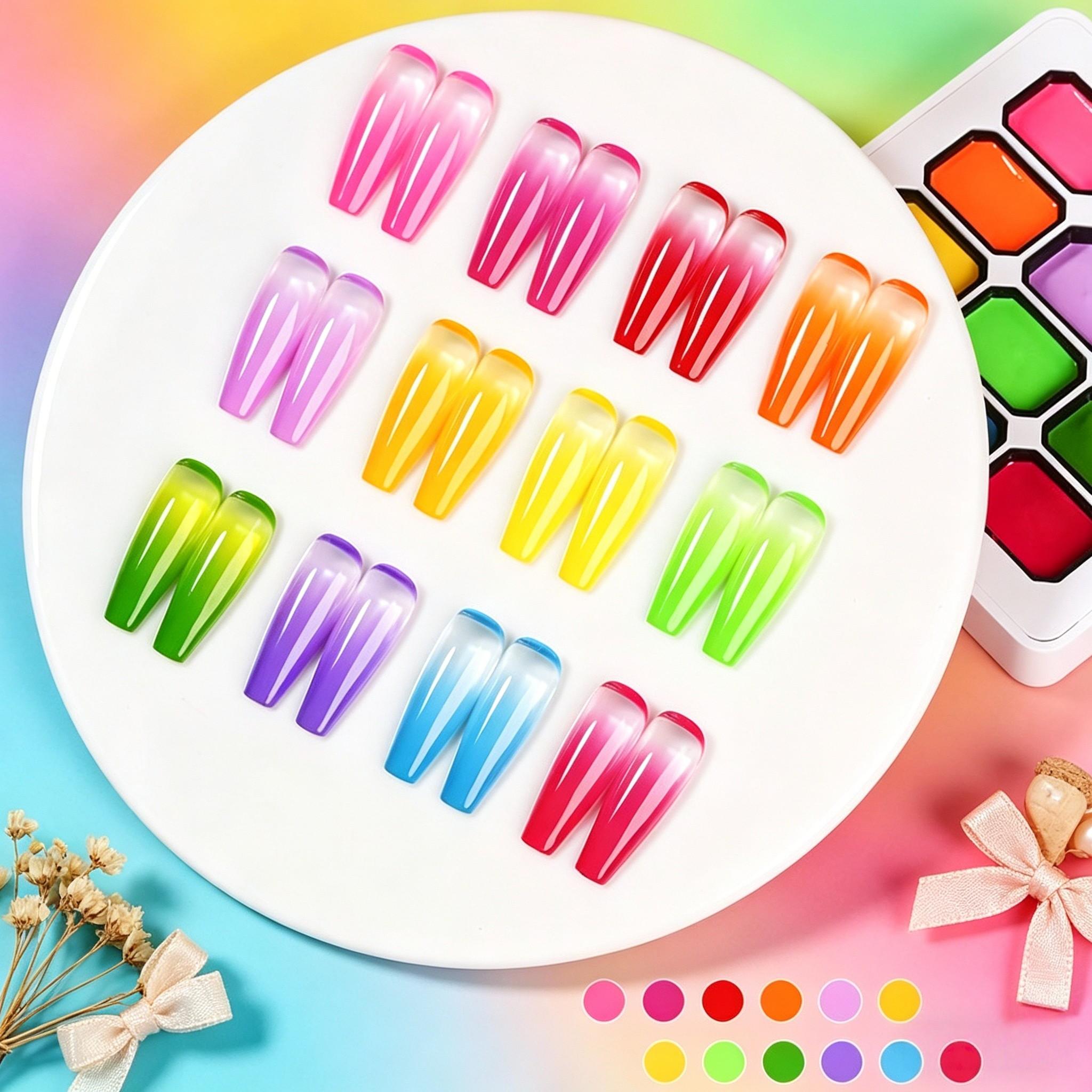 12-Color Y2K Nail Gel Set, Rainbow Colors, Dopamine Macaron, Red Series, High Saturation Shimmer, LED Nails, DIY Nail Design