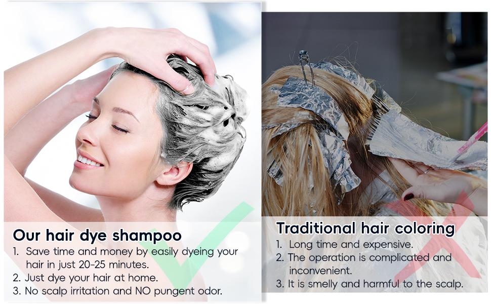 KAISASA Black Hair Dye Shampoo 3 in 1 - Can cover gray hairs, Herbal Ingredients, Contains Ginseng Extract, Natural Haircoloring, Plant Haircare