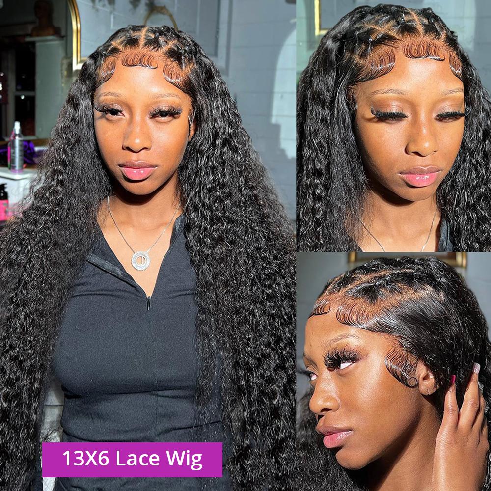 Bling Hair 13X4 13X6 Water Wave Lace Front Wig Human Hair Deep Wave Frontal Wigs for Women Brazilian Real Human Hair PrePlucked Natural Black Remy Hair 180% Density 4x4 Closure Wig