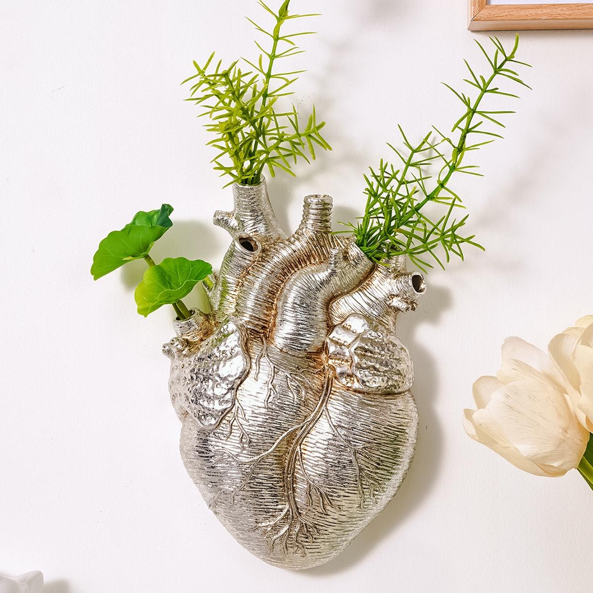 Creative Resin Flat Heart Hydroponic Hanging Vase, Modern Wall Decor, Home Decor Pots, Multi-Color Options, Suitable for Home Garden Patio Porch