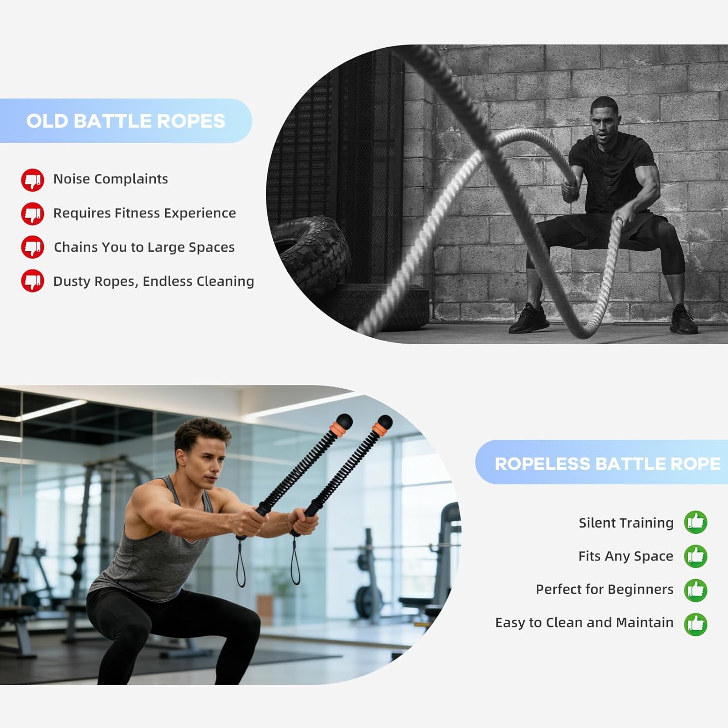 Cordless  Ropes with Adjustable Resistance Springs - Weighted Ropeless  Rope for  Gym Exercise, Portable Workout Equipment for Strength  & Cardio Fitness Orange& Black