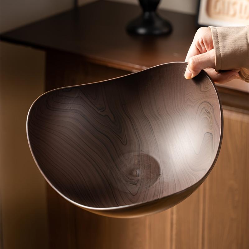2pc Large Plastic Serving Bowl with Imitation Wood Grain - Dark Brown/Black PP Party Salad & Candy Dish, Durable Fruit Bowl for Buffet, Wedding, Banquet, Picnic - Easy-Clean Tableware Container