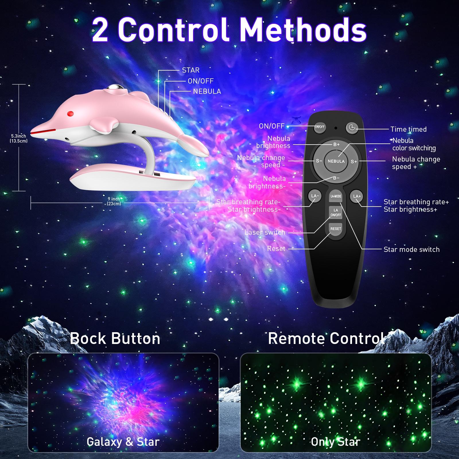 Dolphin Galaxy Projector Light, Night Light, Nebula Ceiling LED Light Strip with Timer and Remote Control, a perfect gift for birthday, Halloween, Christmas