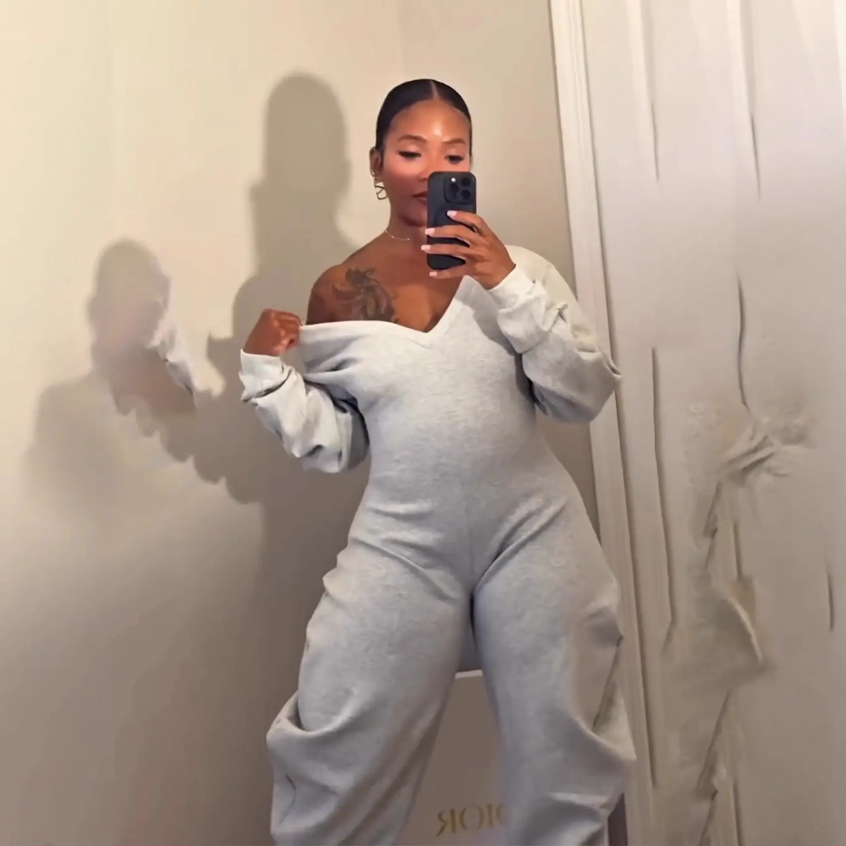 Women New V‑Neck Sexy Sweatshirt Jumpsuit, Long Sleeve Sports One‑Piece Romper, Casual Loose Sporty Jumpsuit, Fashion Streetwear Bodycon Outfit For Ladies Daily Workout Going‑Out Wear