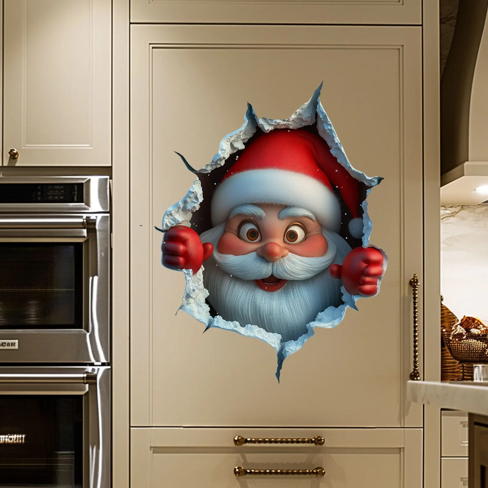 Festive Decor 2-Piece Santa Face Vinyl Stickers - Smooth 3D Illusion Figure Shape Peel-Off Pack, Easy Peel-and-Stick Removable Decals for Living Room, Bedroom