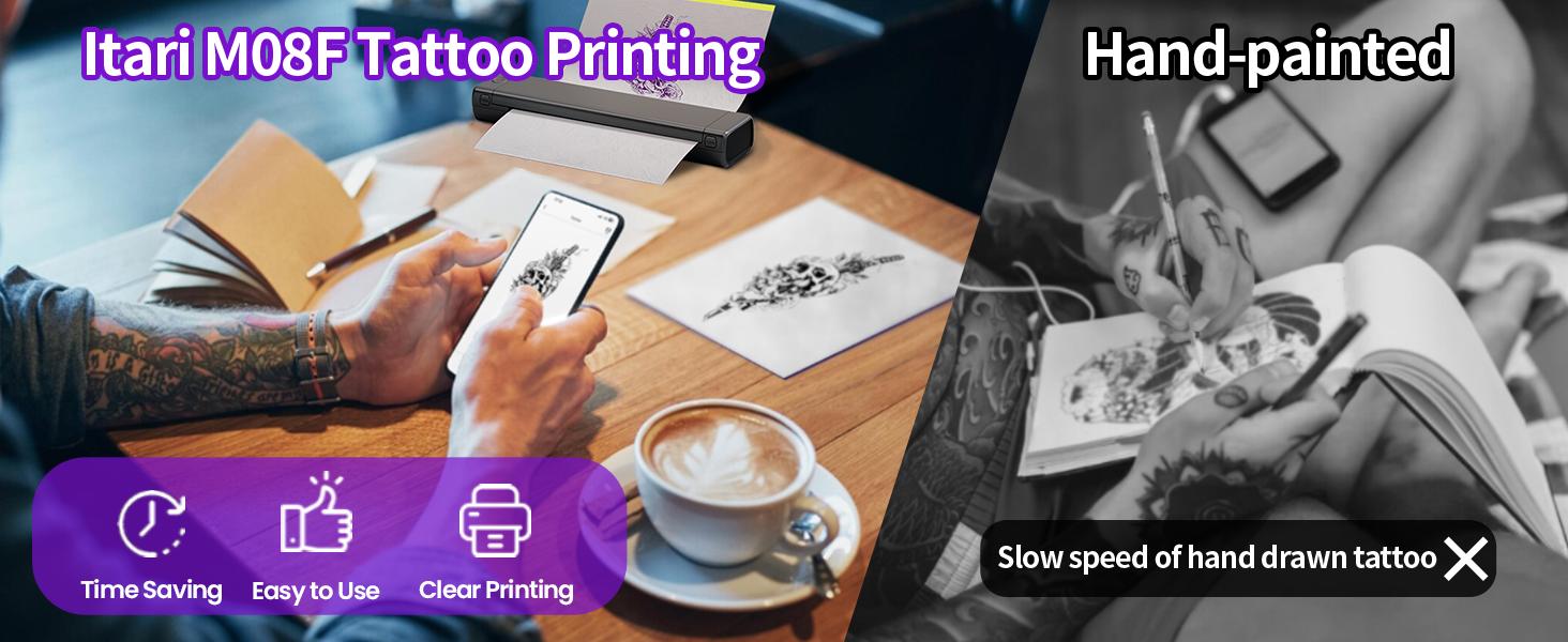 Phomemo M08F Tattoo Printer – Wireless Bluetooth Thermal Printer for Tattoo Artists & Beginners, Compatible with Smartphone, Tablet & PC, Includes 10pcs Transfer Paper, Ideal for On-the-Go Tattoo Transfers