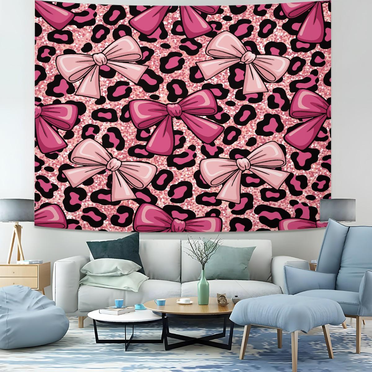 Leopard Print Bow Pattern Tapestry, Fashionable Room Flag, Unique Wall Art In Living Room And Bedroom, Soft And Durable Suitable For Adult Daily Holiday Birthday Gifts