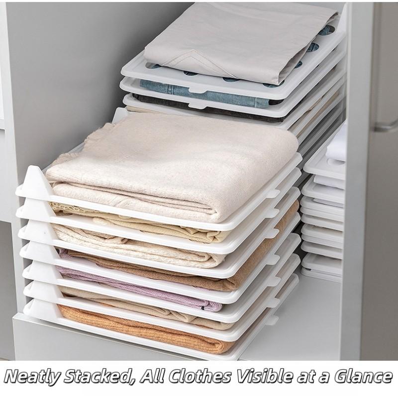5-Pack Stackable Clothes Organizer Trays Lazy Closet Storage Rack for Shirts Anti-Wrinkle Drawer Shelf Space-Saving Wardrobe Organizer for Home Dorm Laundry Bedroom Apartment Travel Folding Clothes Board T-Shirt Sweater Storage