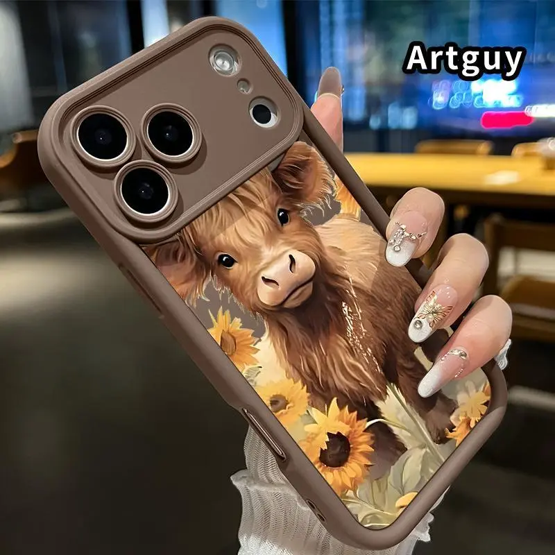 Flexible TPU Silicone Cellphone Case Casing Cover - Drop-Proof, Shockproof, Rugged, Durable, Soft Touch, Smooth Matte Grip - Barn-Cow-Sunflowers Protector for iPhone 18,17 Pro Max,16 Plus,15,14 Pro,14,13,12,11,Air E Handheld Devices