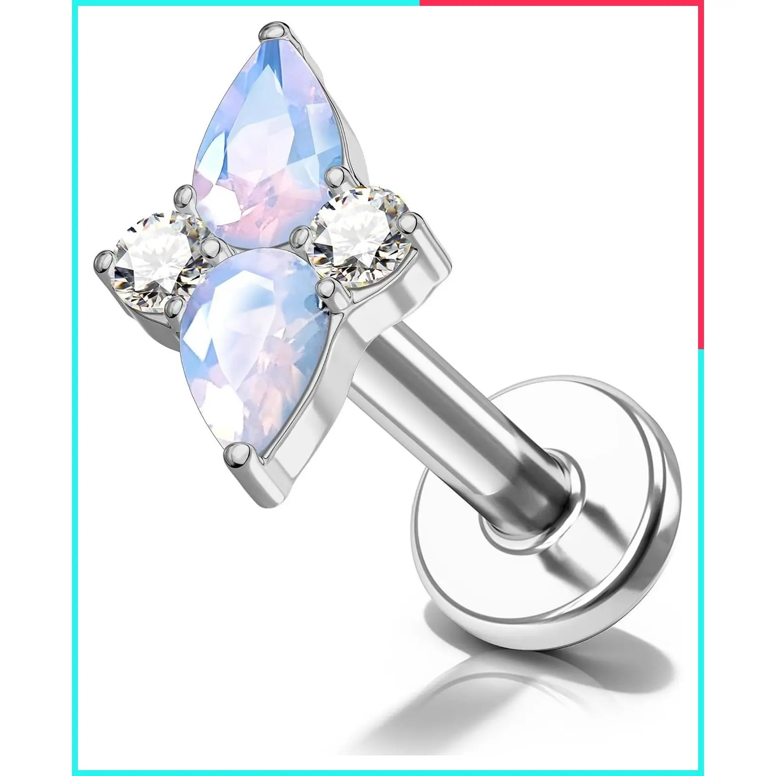 16G Flower Titanium Threadless Flat Back Stud Earring for Helix, Tragus, Cartilage, Conch & Labret - Lotus Piercing Jewelry for Multiple Piercings