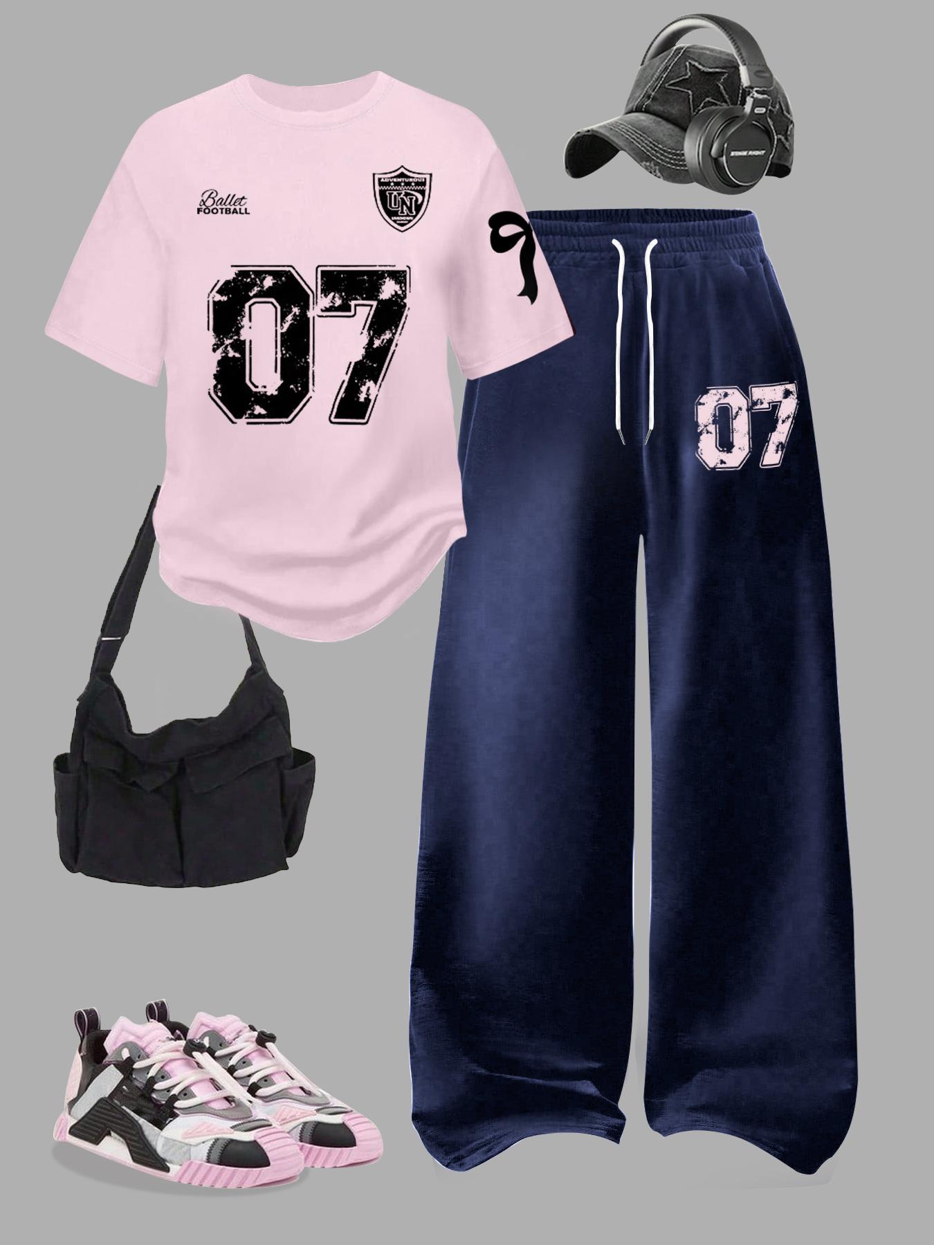 Women's Two-Piece Set, Digital Pattern Round Neck Short Sleeve Top & Loose Casual Pants, Summer Fashion for Vacation Travel, Outfit Women's Two-Piece Set, Digital Pattern Round Neck Short Sleeve Top & Loose Casual Pants, Summer Fashion for Vacation Travel, Outfit