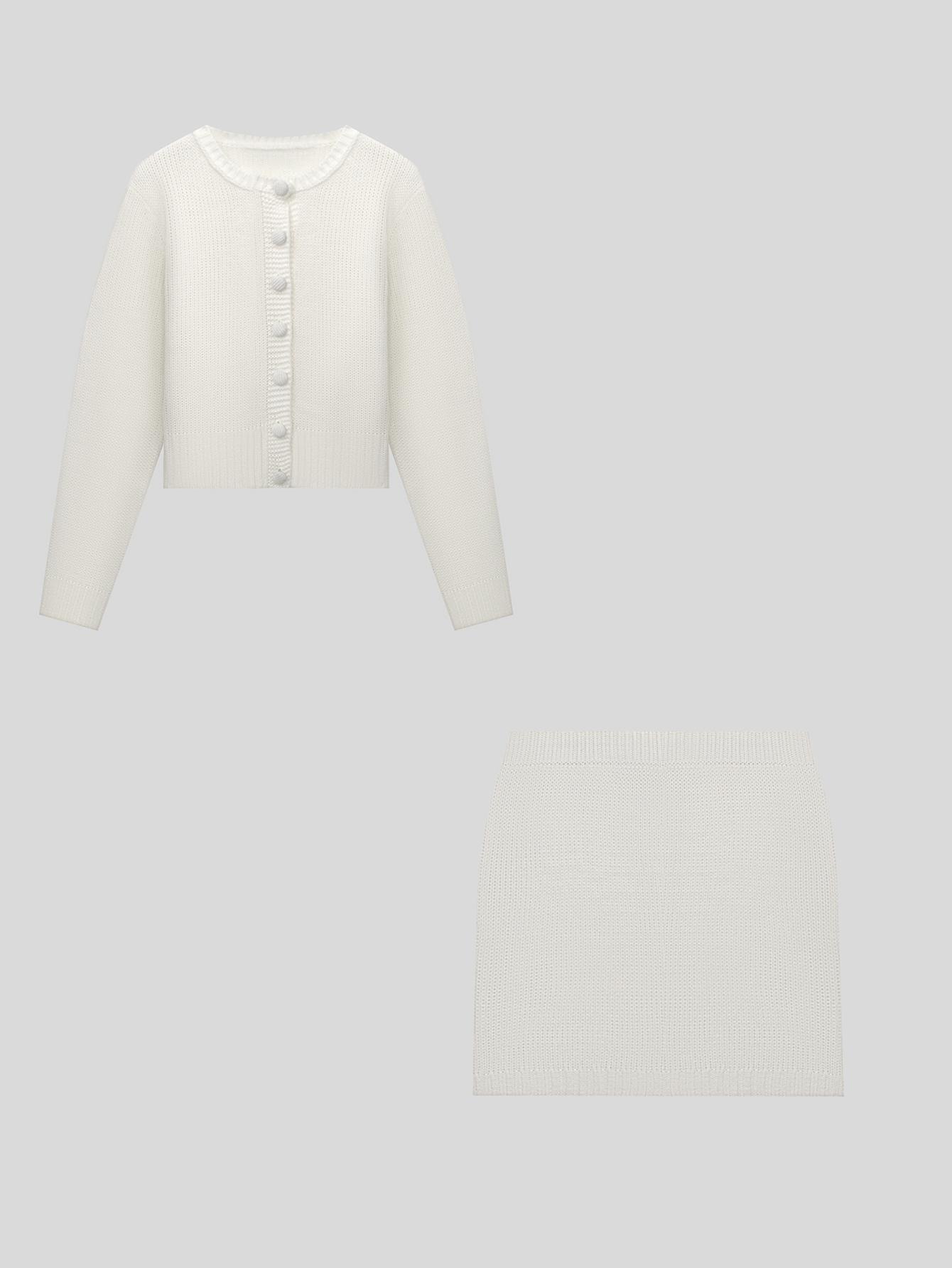 Women's Elegant Retro French Style Short Cardigan Sweater Set, Casual Long Sleeve Knit and Skirt for Autumn Winter Fashion Clothes