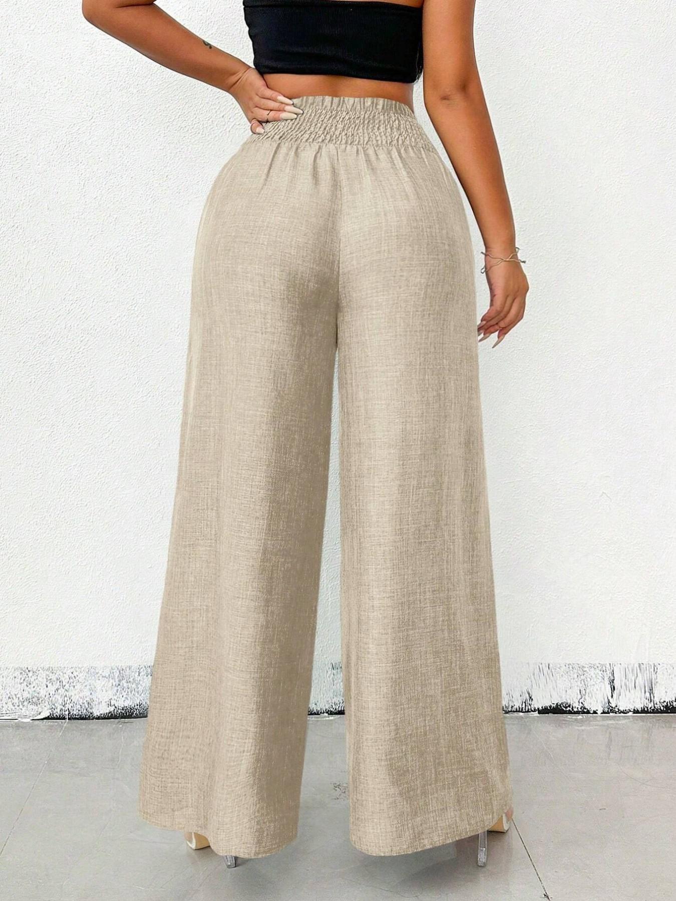 Women's Solid Color High-Waisted Pants, Stretchable Loose-Fitting Wide-Leg Trousers, Versatile Suitable for All Occasions