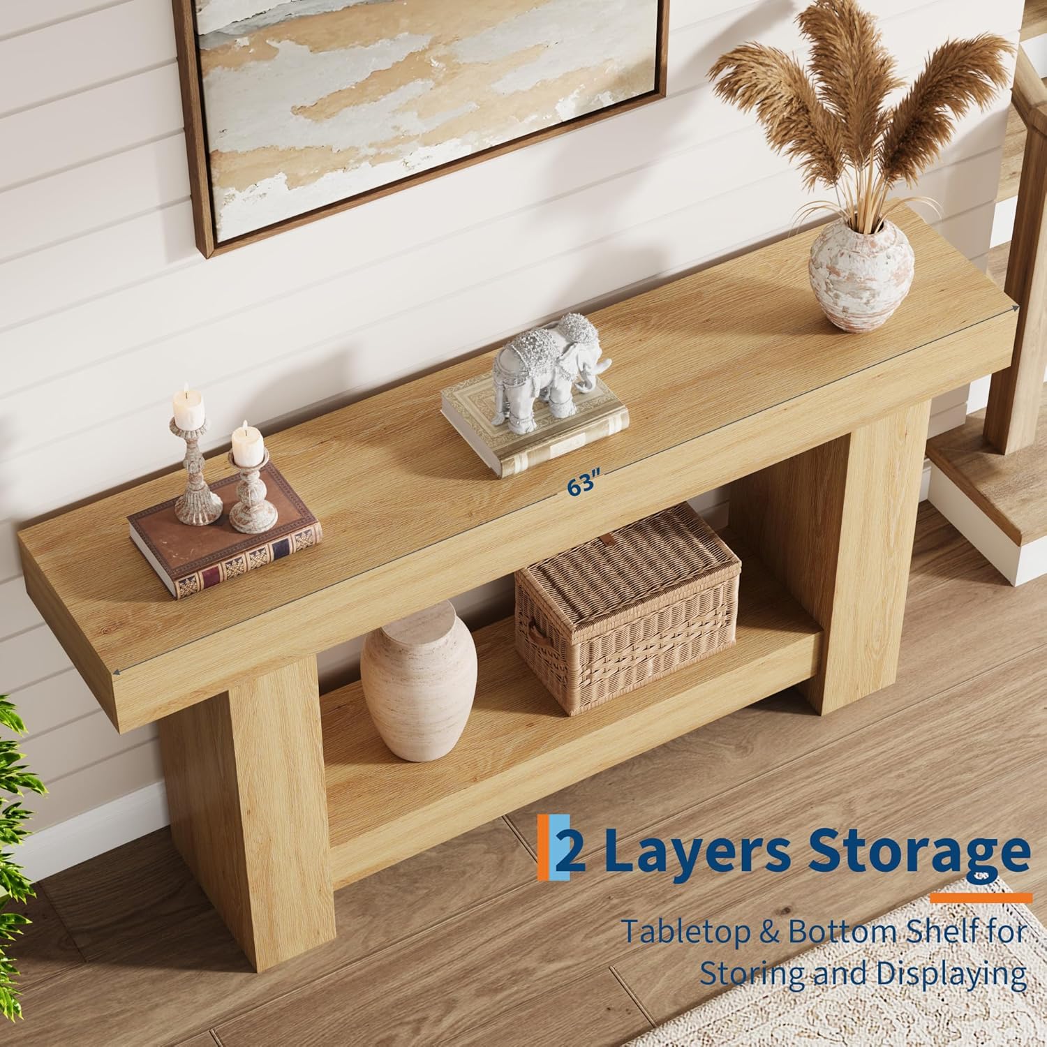 62.9" Narrow Console Table with Storage, Rectangular Sofa Table Behind The Couch,2-Tier Long Console Table, Wooden Accent Table, Entryway Table for Entrance, Hallway, Living Room