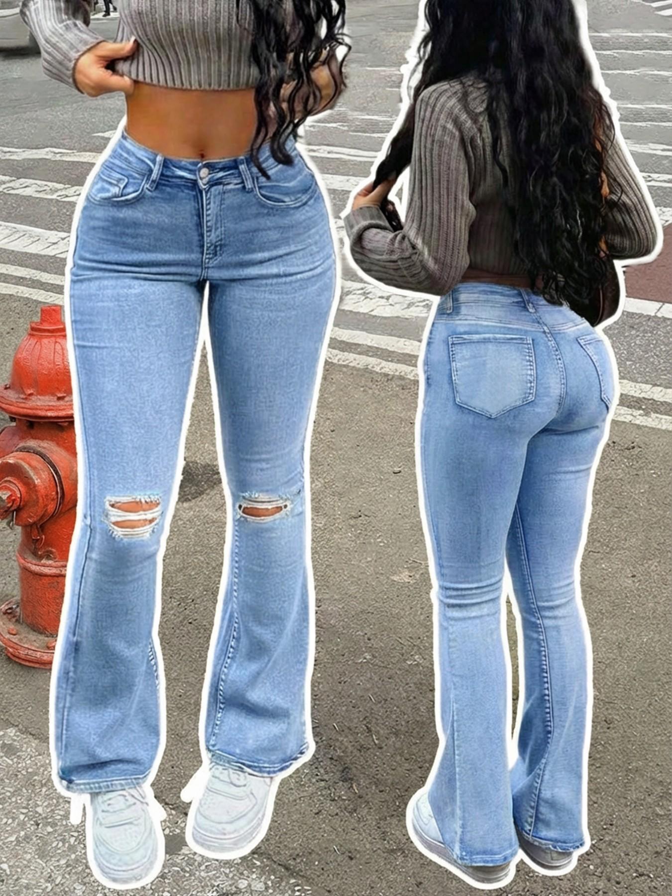 Women's Flare Leg Jeans, Casual Comfy High Waist Bell Bottom Trousers for Daily Wear, Ladies Bottoms for All Seasons Women's Flare Leg Jeans, Casual Comfy High Waist Bell Bottom Trousers for Daily Wear, Ladies Bottoms for All Seasons