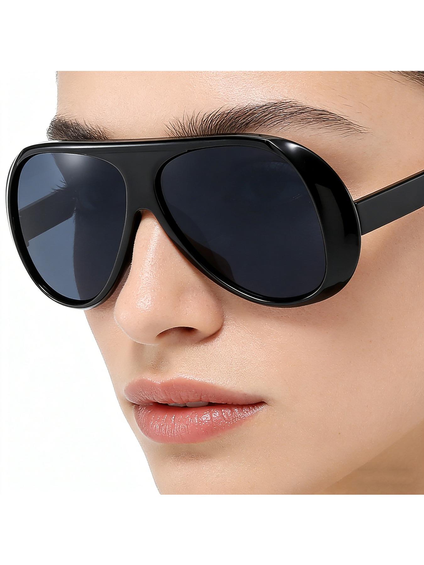 Fashionable Large Frame Decorative Lens Pc Material Glasses Set, Casual Protective Eyewear, All Seasons Wear
