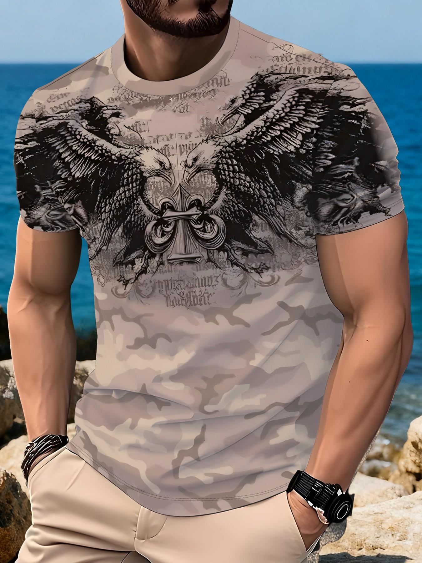 Men's Casual Short Sleeve T-Shirt, Oversized H-Type Fit, All over Print, Breathable Pure Cotton, Trendy Street Style, Summer New Arrival