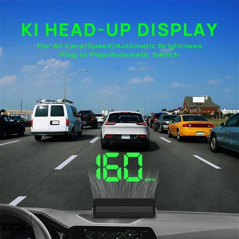 Universal Car Windshield Speedometer Projection Hud, 3.5 Inch Obd GPS Digital Speed Display, Compass Direction & Time, Speed Warning